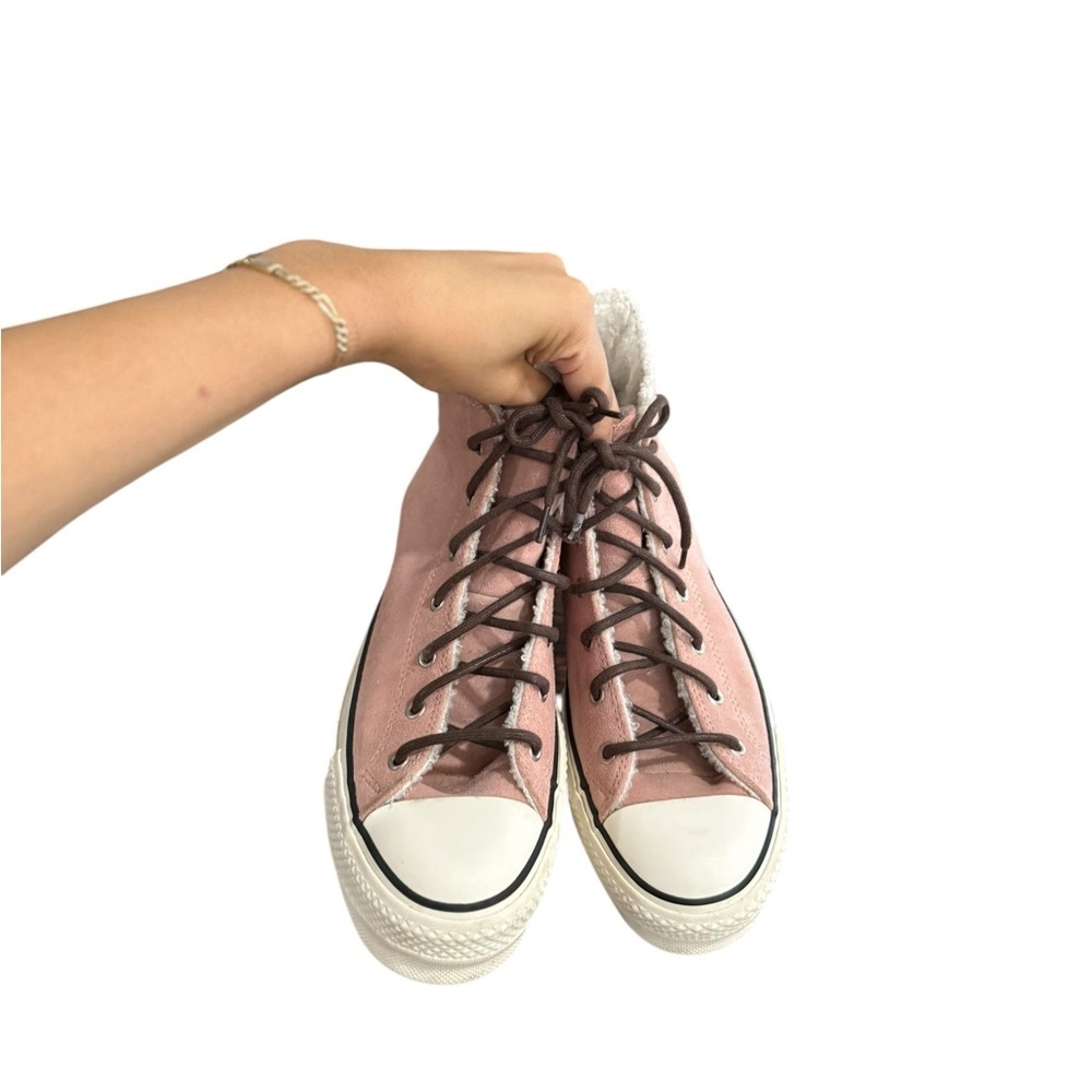CONVERSE All-Star Platform Suede Leather Sherpa Pink High-Top Sneakers - Picture 7 of 14